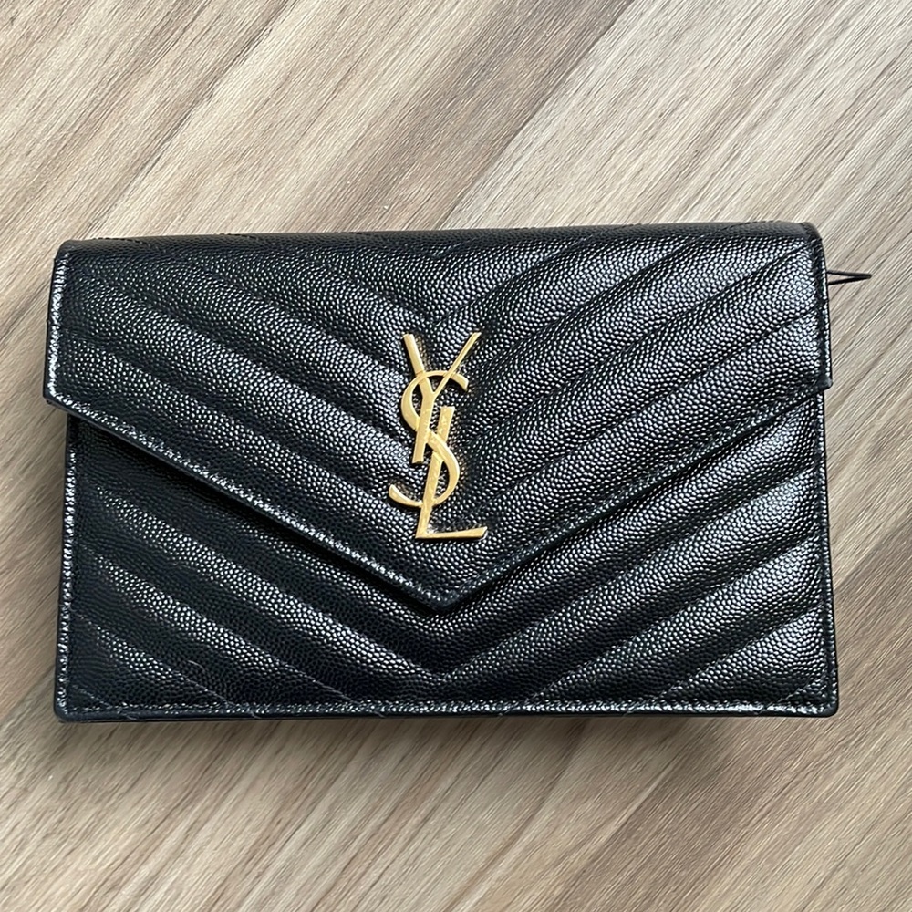 Saint Laurent envelope quilted leather chain wallet